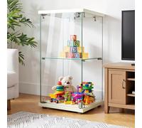 QMTXBYJ Vitrine en Verre avec LED, Armoire de Collection Moderne en Verre à 2 Couches avec 1 Portes et Serrure, 5mm Verre trempé Transparent Armoir de Verres Debout pour Salon, Chambre