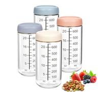 Qnbonrich Lot de 4 bocaux Meal Prep 750 ml en verre borosilicate | Overnight Oats Bocaux empilables avec couvercle à vis, graduation, large ouverture, pots de conservation empilables pour