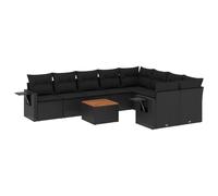 Qnhdfrt 10-Piece Black Rattan Outdoor Sofa Set with Acacia Wood Table