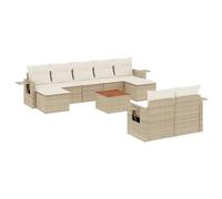Qnhdfrt 10-Piece Modular Wicker Patio Set with Acacia Wood Table, Beige