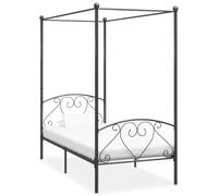 Qnhdfrt 100x200 cm Metal Canopy Bed Frame with Slats, Gray | Fits standard single mattresses and requires no box spring, providing stable support for bedrooms or guest rooms.
