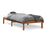 Qnhdfrt 100x200 cm Solid Pine Wood Bed Frame with Slats, Brown | Rustic platform structure measuring 205.5x105.5x31 cm, ideal for adults and teens in bedrooms or guest rooms.