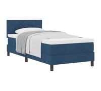 Qnhdfrt 100x200cm Box Spring Bed with Mattress and Topper, Blue Fabric | Includes a pocket spring mattress, topper, and height-adjustable headboard for single-person use.