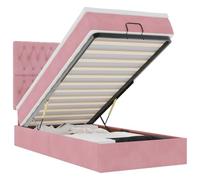 Qnhdfrt 100x200cm Pink Velvet Ottoman Storage Bed Frame with Mattress | Features a hydraulic lift slatted base, matching topper, and headboard, ideal for adults and teens.