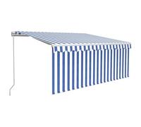 Qnhdfrt 10x8ft Manual Retractable Awning with Vertical Shade, Blue/White