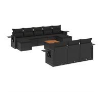 Qnhdfrt 11-Piece Black PE Rattan Outdoor Sofa Set with Acacia Wood Table