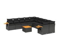 Qnhdfrt 11-Piece Modular Wicker Patio Sofa Set with Acacia Wood Table