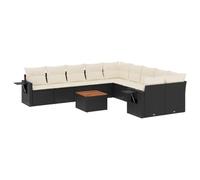 Qnhdfrt 11-Piece Wicker Patio Furniture Set with Acacia Wood Table, Black