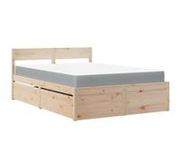 Qnhdfrt 120x190cm Pine Wood Bed Frame with Mattress & Drawers, Natural