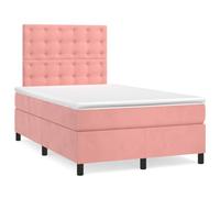 Qnhdfrt 120x200cm Pink Velvet Box Spring Bed with Mattress & Topper