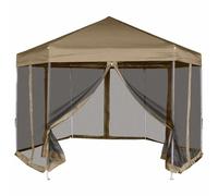 Qnhdfrt 12x10ft Hexagonal Pop-Up Gazebo with 6 Mesh Sidewalls Taupe
