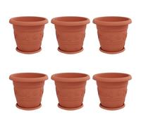 Qnhdfrt 13-inch Round Plastic Flower Pots with Drainage, Brick Red | Set of 6 planters (13.4 x 11 inches) designed for growing flowers and plants on balconies, patios, and gardens.