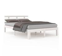 Qnhdfrt 135x190cm Solid Pine Bed Frame with Headboard and Slats, White | Features a modern design suitable for two adults, providing sturdy support for a standard double mattress.