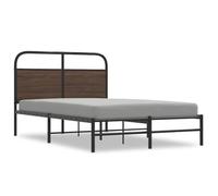Qnhdfrt 135x190cm Wood and Steel Bed Frame with Headboard, Brown Oak | Includes strong support slats that eliminate the need for a box spring, fitting standard 135x190 cm double mattresses.