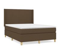 Qnhdfrt 140x190cm Bed Frame with Mattress and Adjustable Headboard, Brown | Complete set features a pocket spring mattress, soft topper, and dark brown fabric wingback headboard.