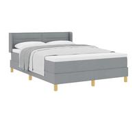 Qnhdfrt 140x190cm Box Spring Bed with Mattress and Topper, Gray Fabric | Features a wooden frame and adjustable headboard, suitable for adult bedrooms and guest rooms.