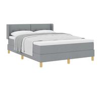 Qnhdfrt 140x190cm Box Spring Bed with Mattress and Topper, Light Gray | Features a solid wood frame and adjustable headboard, providing durable support for adult bedrooms.