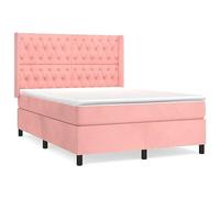 Qnhdfrt 140x190cm Pink Velvet Box Spring Bed with Mattress | Features a matching wingback headboard, supportive spring mattress, and soft topper for complete bedroom comfort.