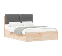 Qnhdfrt 140x190cm Solid Pine Platform Bed Frame with Headboard, Dark Gray