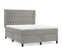 Qnhdfrt 140x190cm Velvet Box Spring Bed Set with Mattress & Topper, Gray