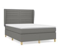 Qnhdfrt 140x200 cm Dark Gray Fabric Box Spring Bed with Mattress | Features a pocket spring system, soft topper, and height-adjustable wingback headboard for personalized support.