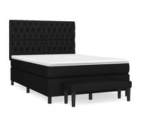 Qnhdfrt 140x200 cm Double Box Spring Bed with Mattress and Bench, Black | Includes a pocket spring mattress, soft topper, and adjustable fabric headboard with a matching end-of-bed bench.