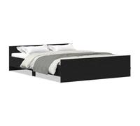 Qnhdfrt 150x200 cm Engineered Wood Bed Frame with Headboard, Black Oak | Includes a sturdy wooden slat support system and integrated footboard, ideal for standard double or king mattresses.