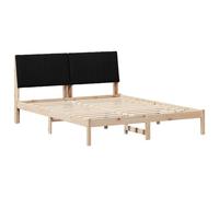 Qnhdfrt 150x200 cm Solid Pine Bed Frame with Brown Upholstered Headboard | Features a sturdy wooden slat support system for two adults, offering mattress stability without needing a box spring.