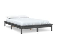 Qnhdfrt 160x200 cm Solid Pine Wood Bed Frame with Slats, Grey | Rustic double platform design fits standard mattresses, offering stable support for main or guest bedrooms.