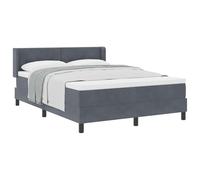 Qnhdfrt 160x200cm Velvet Double Bed with Mattress & Topper, Dark Gray | Includes a pocket spring mattress, solid wood frame with sturdy legs, and an adjustable headboard for custom support.