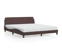 Qnhdfrt 180x200 cm Brown Faux Leather Bed Frame with Wave Headboard