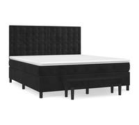 Qnhdfrt 180x200cm Black Velvet Bed Set with Mattress and Bench | Features a pocket spring mattress with topper, upholstered box spring, and height-adjustable headboard.