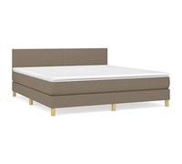Qnhdfrt 180x200cm Fabric Box Spring Bed with Mattress and Topper, Taupe