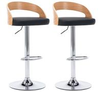 Qnhdfrt 2-Pack Adjustable Swivel Bar Stools, Black Faux Leather & Bentwood