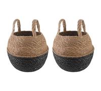 Qnhdfrt 2-Pack Black Seagrass Hanging Planter Pots with Handles | Cylindrical 8.6" x 7.8" baskets designed for indoor and outdoor plants on balconies or in living rooms.
