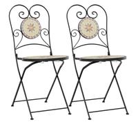 Qnhdfrt 2-Pack Folding Mosaic Ceramic & Wrought Iron Bistro Chairs