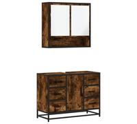 Qnhdfrt 2-Piece Smoked Oak Bathroom Vanity and Mirror Cabinet