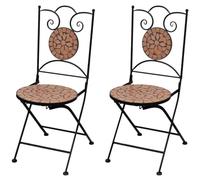 Qnhdfrt 2-Piece Terracotta Ceramic Mosaic Folding Bistro Chairs