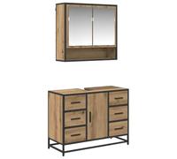 Qnhdfrt 2-Piece Wood Bathroom Vanity and Mirror Cabinet Set, Oak