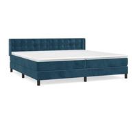 Qnhdfrt 200x200 cm Velvet Box Spring Bed with Adjustable Headboard, Blue | Comes with two pocket spring mattresses and a foam topper, providing complete support for adult bedrooms.