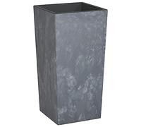 Qnhdfrt 24-inch Gray Concrete-Look Plastic Tall Planter with Inner Pot | Features a 49L outer volume and 21L removable insert, measuring 12.8x12.8x24 inches for patio, balcony, or entryway.