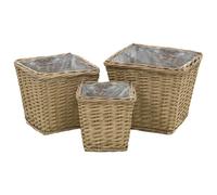 Qnhdfrt 3-Pack Brown Willow Wicker Planters with PE Lining | Elevated baskets designed for growing herbs, flowers, and vegetables on balconies, patios, or outdoor gardens.