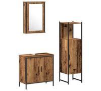 Qnhdfrt 3-Piece Bathroom Vanity Set with Mirror and Wall Cabinet, Brown