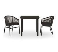 Qnhdfrt 3-Piece Black PVC Rattan Patio Bistro Set with Glass Table