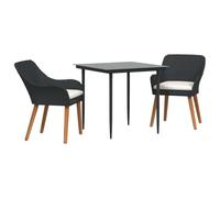 Qnhdfrt 3-Piece Black Wicker Patio Bistro Set with Cushions