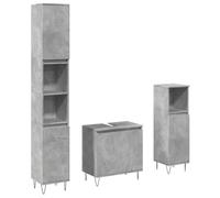 Qnhdfrt 3-Piece Concrete Gray Wood & Iron Bathroom Vanity Cabinet Set