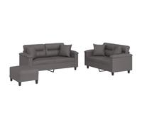 Qnhdfrt 3-Piece Grey Faux Leather Sofa Set with Ottoman