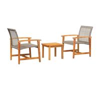 Qnhdfrt 3-Piece Outdoor Bistro Set, Grey Wicker & Acacia Wood