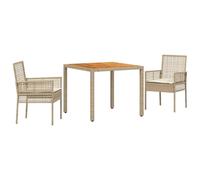 Qnhdfrt 3-Piece Outdoor Rattan Bistro Set with Acacia Wood Table, Beige