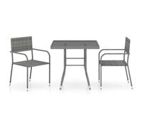 Qnhdfrt 3-Piece Outdoor Rattan Bistro Set with Glass Table, Gray